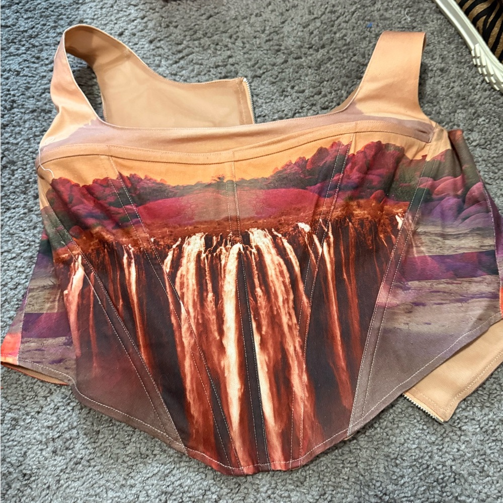 Miaou Peach & Rust Waterfall Print Crop Top
